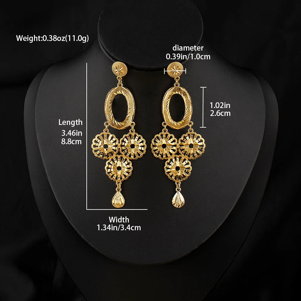 Dubai Gold-Plated Jewelry Statement Earrings for Women with Openwork Design, Suitable for Everyday Wear, Hypoallergenic, and Wat
