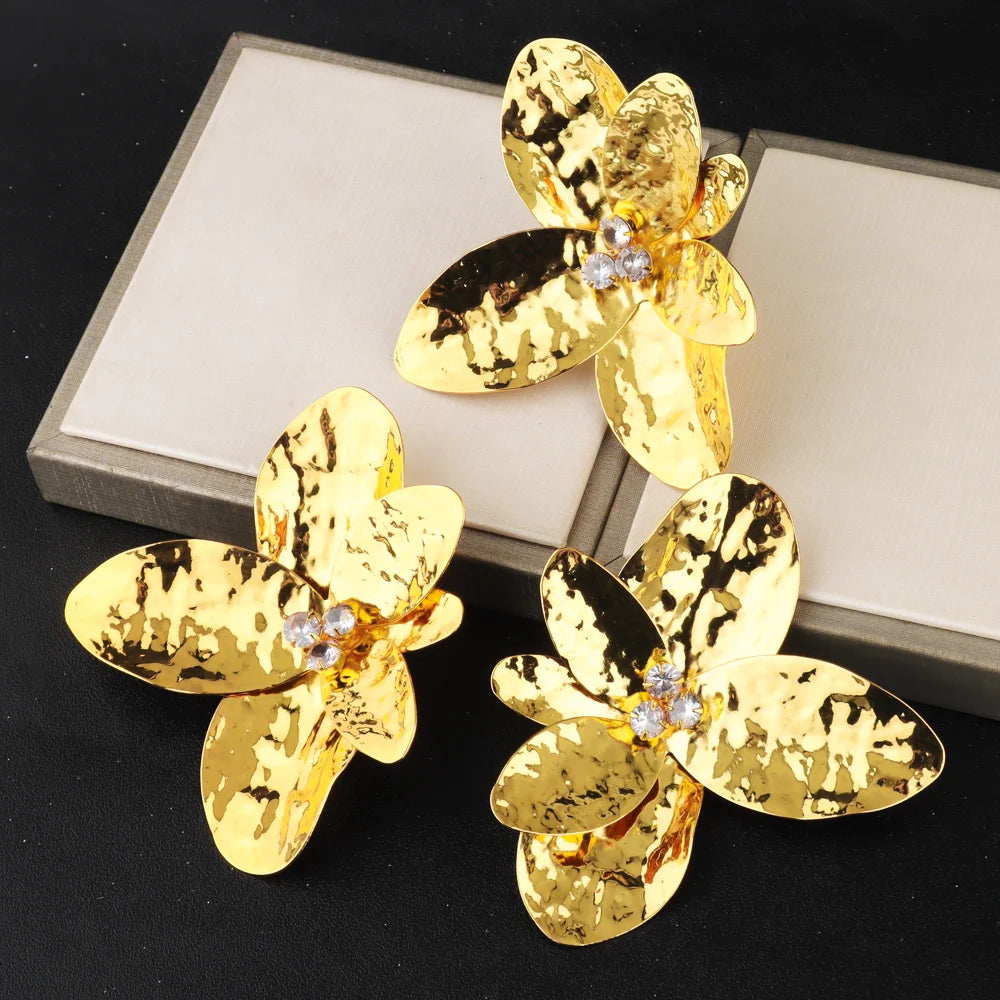 Exaggerated Punk Irregular Alloy Petals Earrings ring for Women Fashion Exaggerated Design Party Jewelry Party Gifts