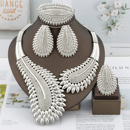 Italian Plated Jewelry Set for Women - Large Color Lady Necklace Earrings Bracelet Ring - High Quality Wedding Jewelry