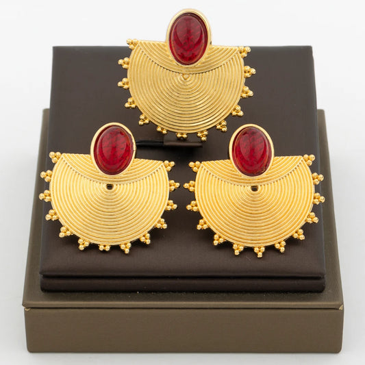 Women 18k Gold Color earrings ring Set Colored zircon 2pcs jewelry set Dubai engagement jewelry set Wedding Gift Accessories