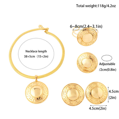 Dubai Wedding Jewelry Set for Women, Nigeria Circle Necklace Earrings Bracelet Ring, Party Gift & Daily Dress Jewelry S