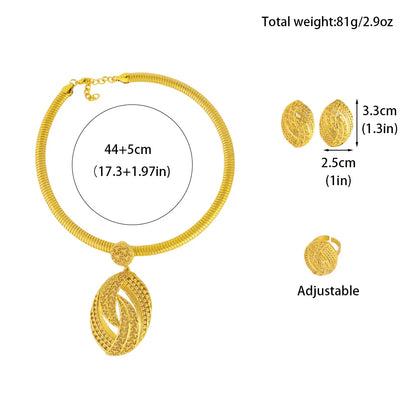 Gold plated Copper Jewelry Set India Dubai Gold Jewelry Nigerian Jewelery Set Wedding Jewelry Bridal Necklace Earring Ring Gift
