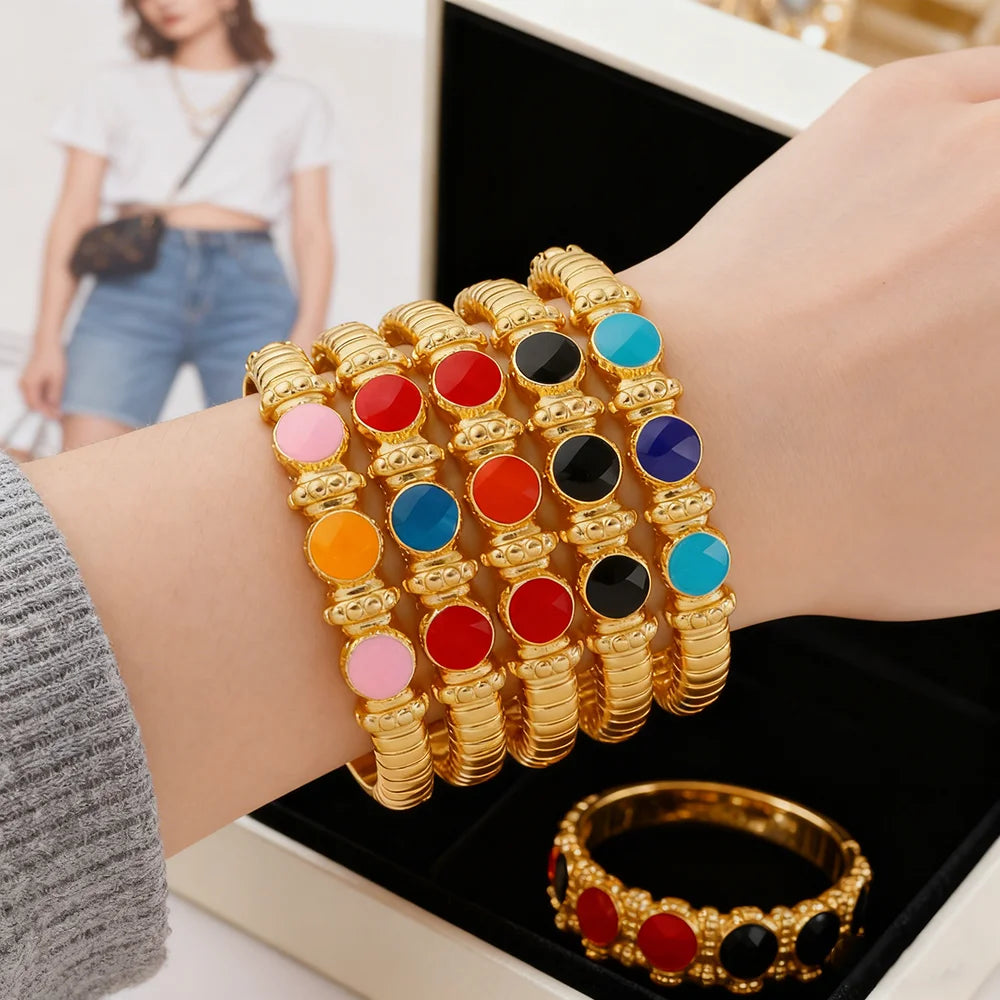 Fashion Multy Colors Personalized 18k gold plated ring and bracelet jewelry set daily wear High Temperament bracelets Girl Gift