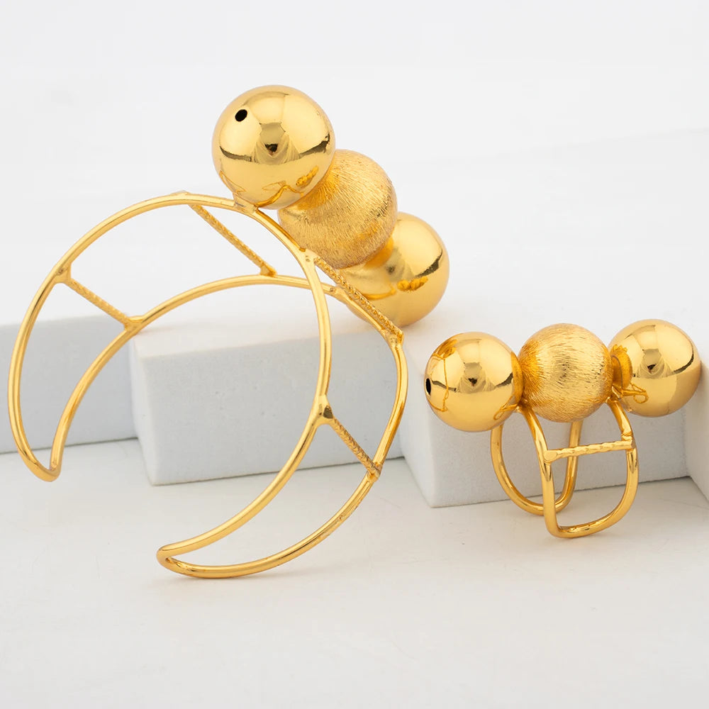 Dubai Beads Design Earrings Pendant Bangle Ring Lady Elegant Jewelry Set Luxury Copper Gold Plated Vintage Jewelry Set for Women
