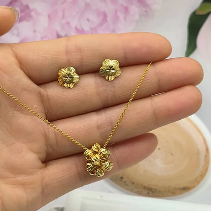 Fashion Gold Color Jewelry For Women Gold Color Stainless Steel Pendant Necklace Earring Set Party Gifts