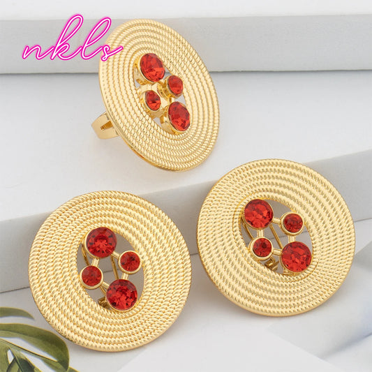 Dubai Round Jewelry Set for Women  Luxury African Bangle Earrings Necklace Ring Wedding Party Gift earring set je
