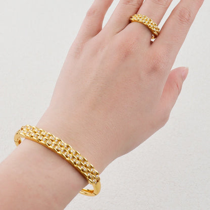 18K Shiny Gold Color Bracelet Ring Set Dubai Jewelry Designer Jewelry Ladies Fashion Bracelet Wholesale Jewelry Set