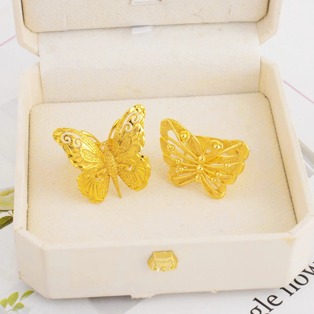 Ethiopia Arab Dubai Gold Plated Butterfly Rings Women Rings Dubai Ethiopia Luxury Big Ring Suitable For Wedding And Party Gifts
