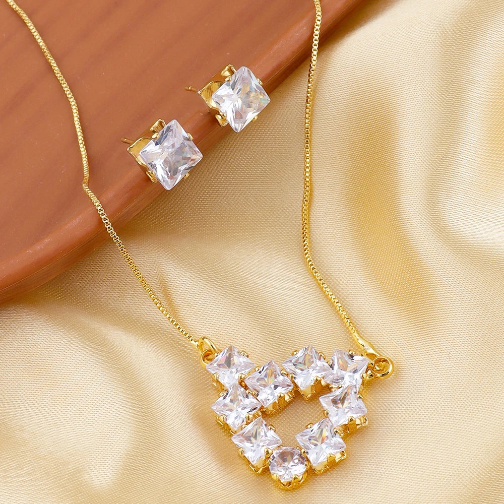 Crystal Zircon Earrings Necklace Set for Women Personalized Fashion Daily Accessories Party Jewelry Birthday Anniversary Gifts