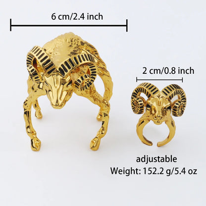 Punk Retro Sheep Head Bangles ring for women  jewelry set 24k gold bangles Gothic Creative Fashion Rings Accessories Party Gifts