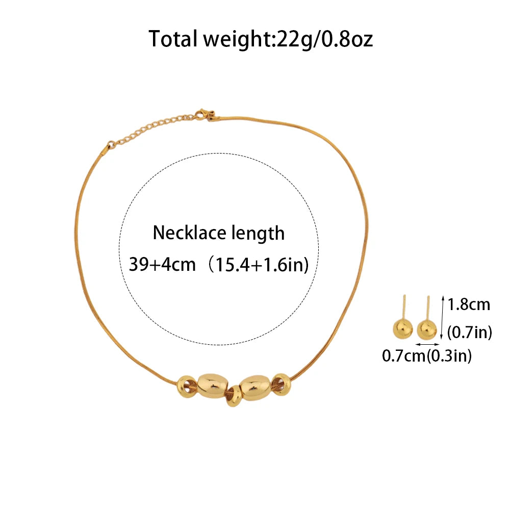 Brazil Gold Color Ball Beads Necklace Earrings For Women France Delicate Non-fading Jewelry Set For Party Graduation Gift