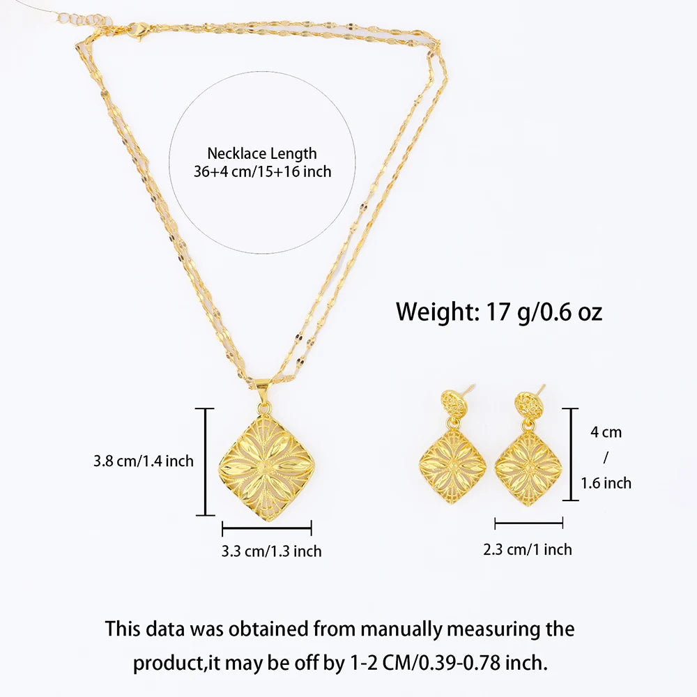 24K Gold Color Jewelry Fashion Necklace Earrings Set High Quality Luxury Jewelry Dubai India Africa Gift Accessories