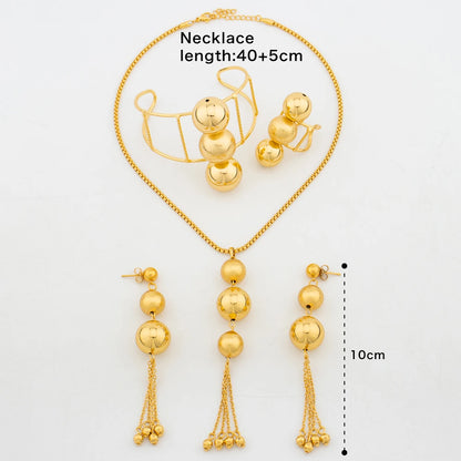 YM Fashion Jewelry Set For Women Gold Plated Necklace Tassel Earrings Cuff bangles Adjustable Rings Dubai Bridal Wedding Gifts - YUEMING JEWELRY