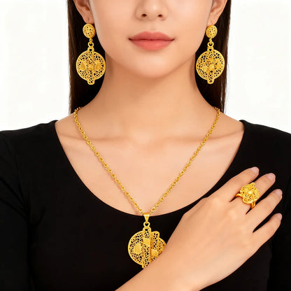 ethiopian jewelry set gold Necklace and earrings set for women 24k high quality plated jewelry sets weddings mother gifts
