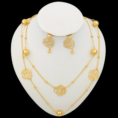 Fashion Jewelry Set for Women Twinkle Star Design Long Chain Necklce and Earrings Gold Plated Copper Waist Jewelry Accessories