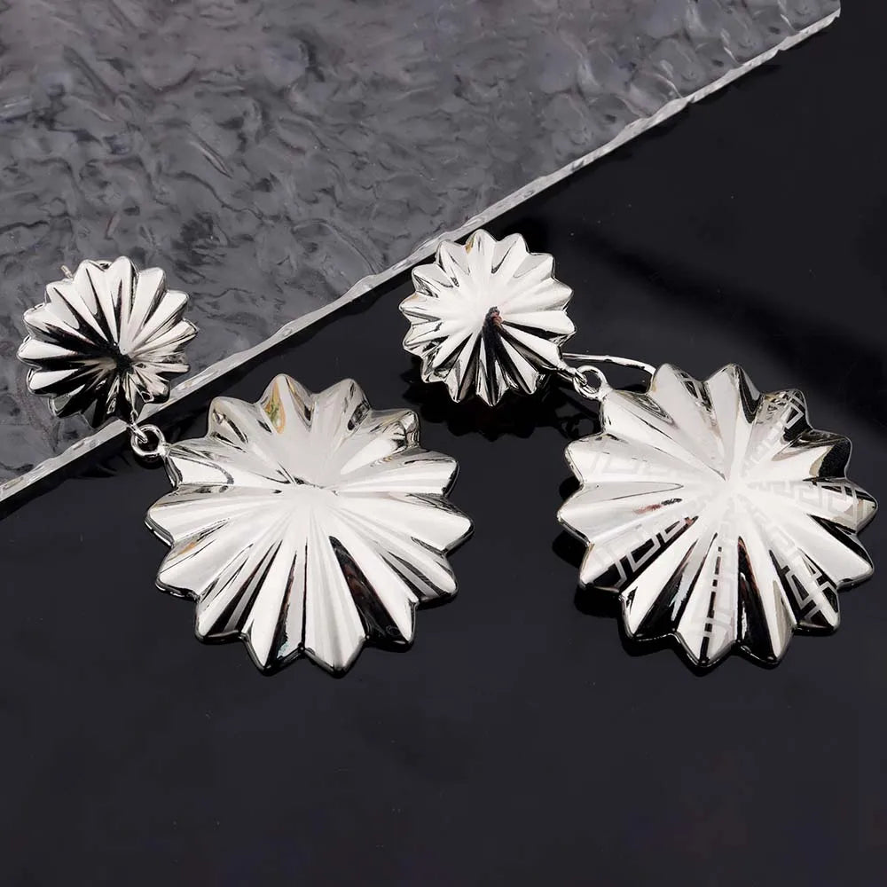 Silver Tone Polygonal Star Jewelry Set: Fine Chain Necklace, Earrings & Ring for Women, Unisex Vintage Daily Party Accessori
