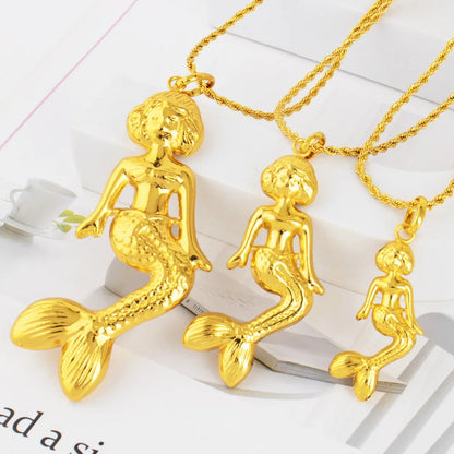 Fashion Mermaid Key Pendant for Women Necklaces Copper Gold Plated Jewelry Accessories Making Component Wholesale