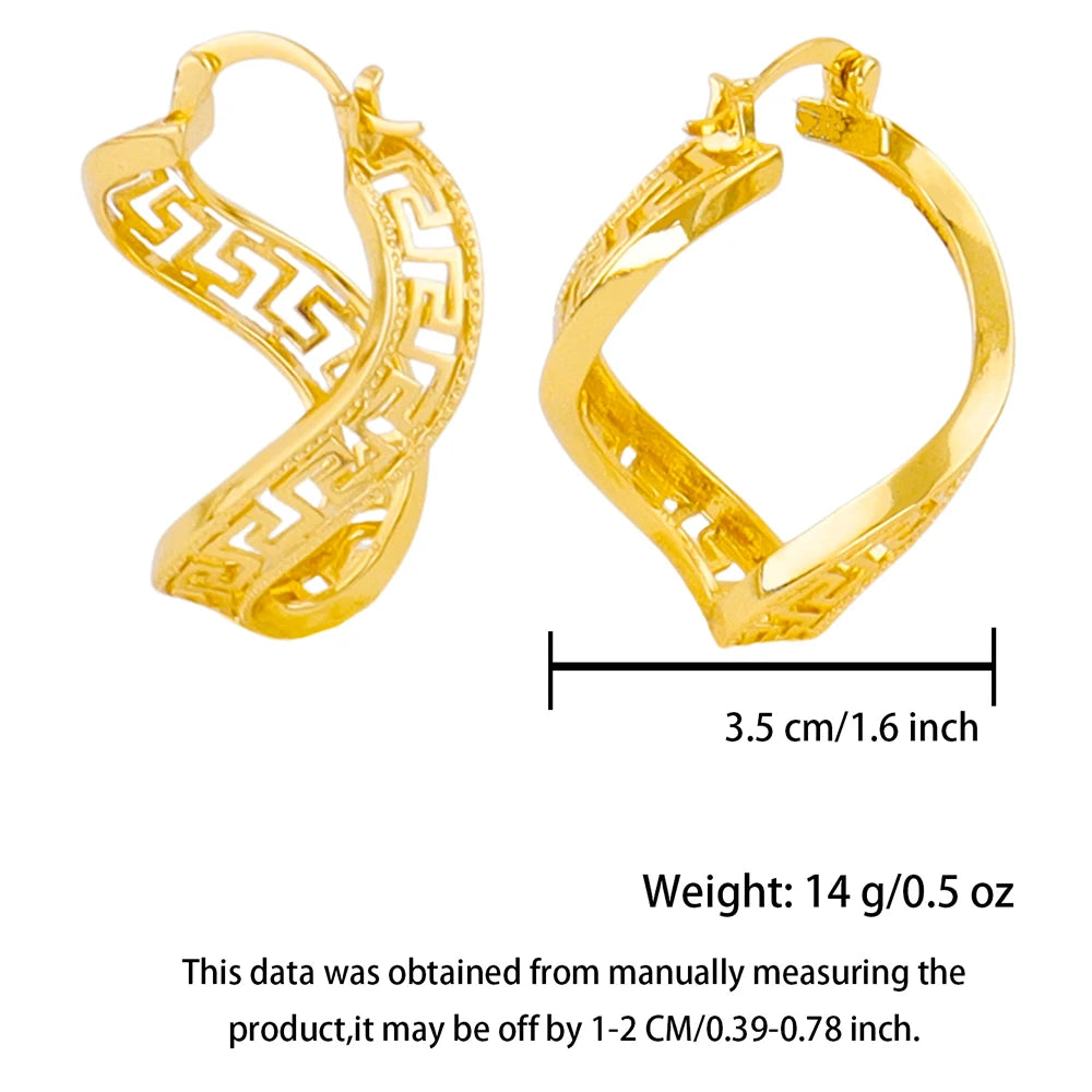 Fancy Hollow Out Pattern Hoop Earrings 18K Gold Plated Jewelry Vintage Simple Style Suitable Modern Fashion Girls Ear Jewelry