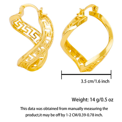 Fancy Hollow Out Pattern Hoop Earrings 18K Gold Plated Jewelry Vintage Simple Style Suitable Modern Fashion Girls Ear Jewelry
