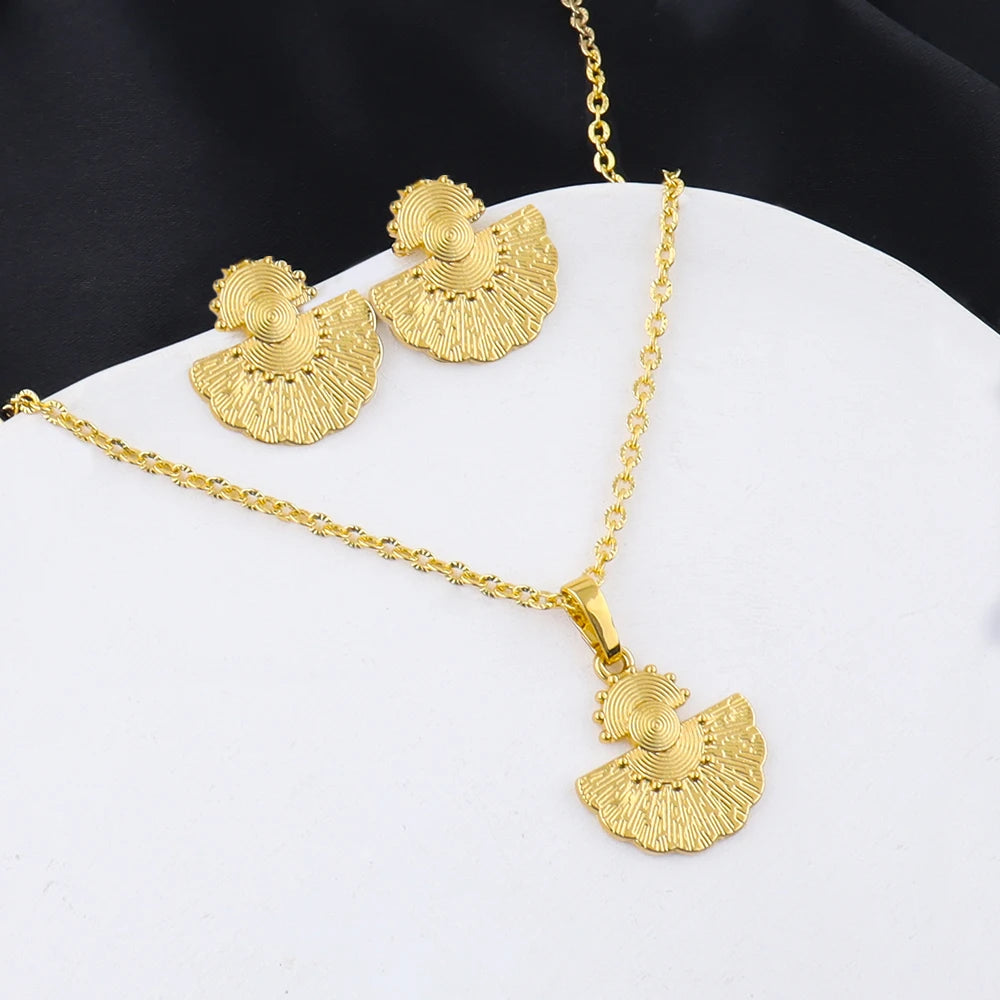 Fashion Gold Plated Jewelry Gift Necklace Earrings Bracelet Ring Set for Women Girl Bride Charm Bangle for Party Wedding Banquet