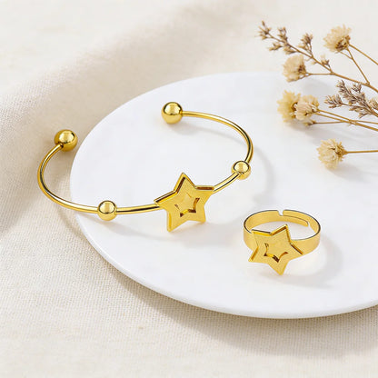 18k Gold Color Stainless Steel Bracelets Rings Adjustable Jewelry on Hand Couple Fashion Bangles Jewellery Accessories Gift