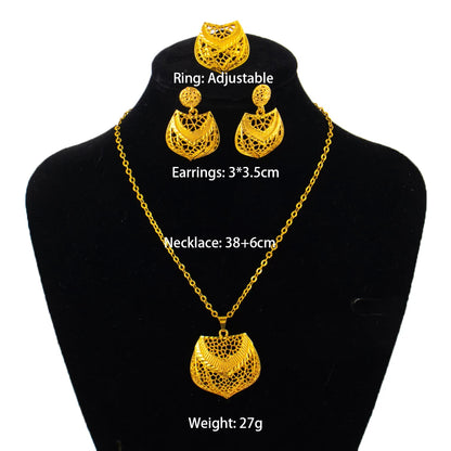 ethiopian jewelry set gold Special design Necklace and earrings Rings set for women high quality plated jewelry sets gifts