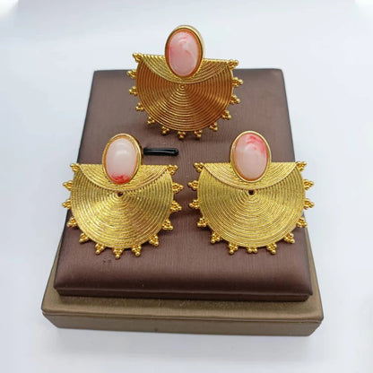 gold dubai jewelry set Gold Color Earrings Ring Set for Women Indian Luxury Earrings Ring Turkish Wedding Bride Design Jewelry