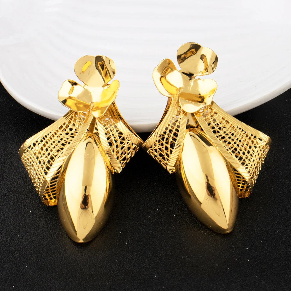 2025 African Luxury Bow Tie Necklace Earrings for Women Party Wedding Banquet Nightclub Gold Plated Jewelry Gift