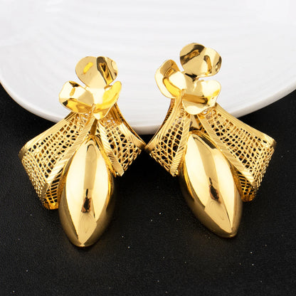 2025 African Luxury Bow Tie Necklace Earrings for Women Party Wedding Banquet Nightclub Gold Plated Jewelry Gift