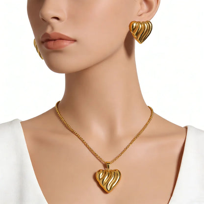 heart-shaped jewelry set woman gold stainless steel earrings necklace Two Piece Jewelry Set accessories for girls gift