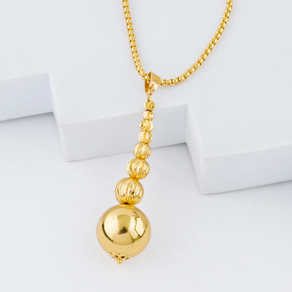 Dubai Beads Design Earrings Pendant Bangle Ring Lady Elegant Jewelry Set Luxury Copper Gold Plated Vintage Jewelry Set for Women