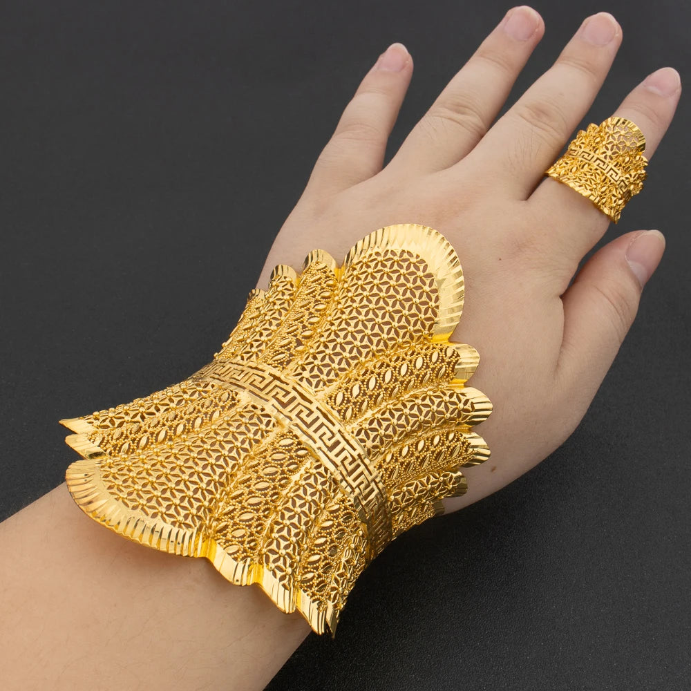 plated arab luxury bracelet women fashion adjustable bangle ring jewelry set for Wedding New Concise Party Gifts