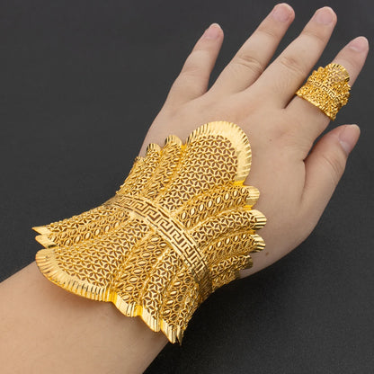 plated arab luxury bracelet women fashion adjustable bangle ring jewelry set for Wedding New Concise Party Gifts