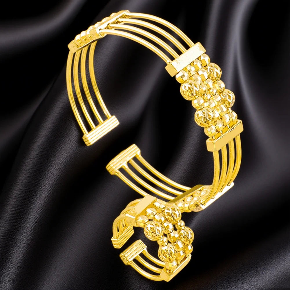 Multi Layer Gold Color Beads Bracelets Ring 18K Gold Plated Bangles Dubai Women Luxury Wedding Party Jewelry Gift