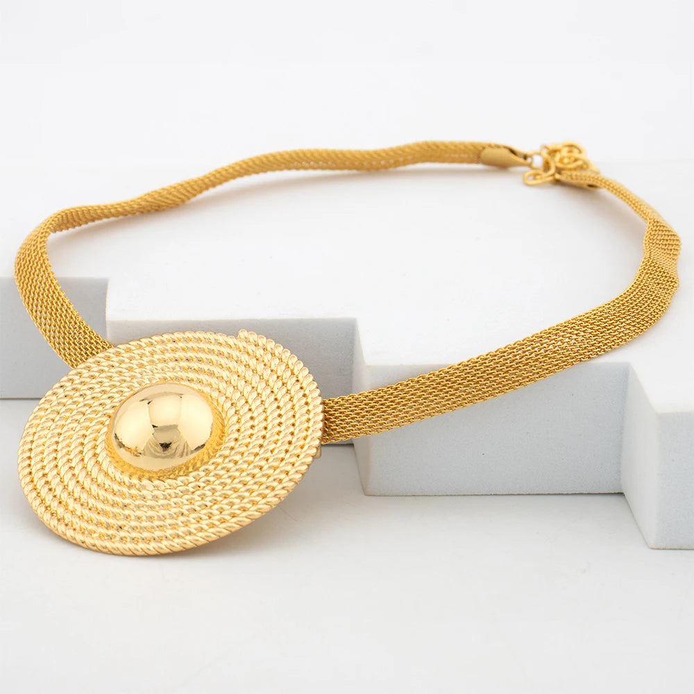 Elegant Golden Plated Necklace & Earring Set for Women – Party Wedding Fashion Jewelry Gift, Chic Accessories for Jewelry Lover