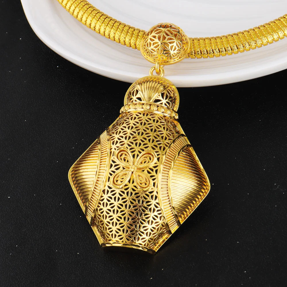 2025 Dubai -Plated Luxury 3Pcs Jewelry Set for Women – Elegant Necklace, Ring & Earrings, Bridal Gift for Nigeria Weddi