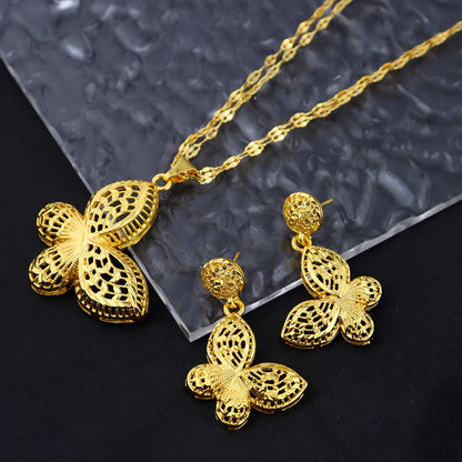 Italy French Gold Plated Rhombus Necklace Earrings Set for Women Bride Smooth Gold Color Charm Jewelry Gift for Party Wedding