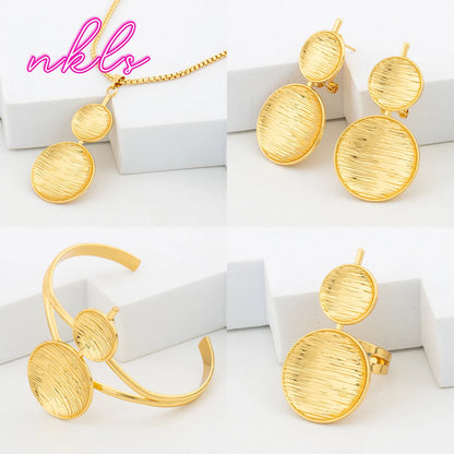 24K Luxury Gold Jewelry Set for Women – Dubai African Round Bangle Earrings Necklace Ring Wedding Party Gift 18K jewellery woma