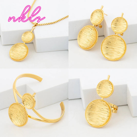 24K Luxury Gold Jewelry Set for Women – Dubai African Round Bangle Earrings Necklace Ring Wedding Party Gift 18K jewellery woma