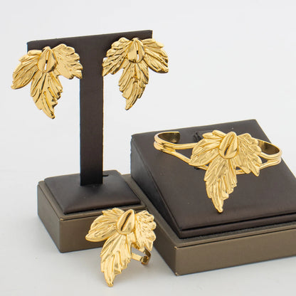 Earrings and Bangle Ring Jewelry Set for Party African 18k Gold Color Earrings Finger Ring Weddings Bridal Jewelry Accessories