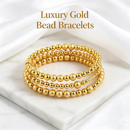 Stainless Steel Beads Bracelets Woman Gold Plated Beaded Bracelet Waterproof Jewelry Daily Wear Party Holiday Jewelry Gifts