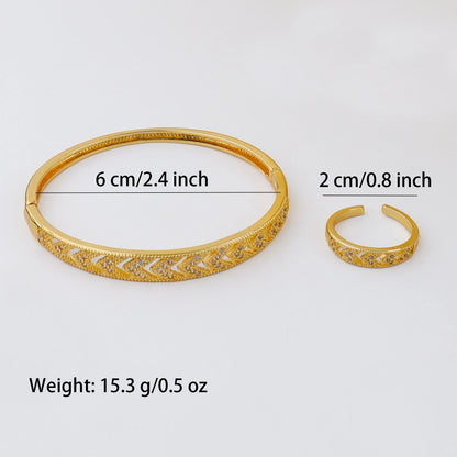 Handmade Golden Zircon Flower Bracelet with Sparkling Crystal Openwork Design Jewelry Set for Women Elegant Bangle Earring Acces