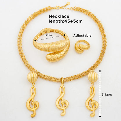 Dubai Necklace Earrings Jewelry Set for Women 45cm Chain African Gold Color Bracelet Ring for Sexy Party Queen Fashion Jewelry