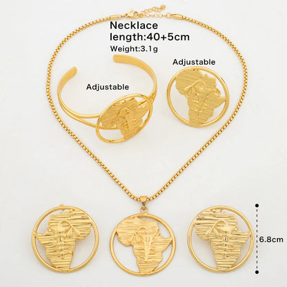 Hot Sale African Map Design Jewelry Set Elegant Women Gold Plated Clip Earrings 4PCS Set Jewelry Accessories Ethiopia Bride Gift