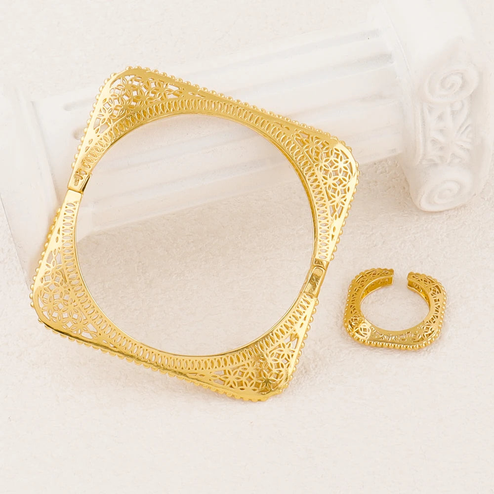 2Pieces Bracelet and Ring Set Dubai Jewelry Set for Women Perfect as a Bridesmaid Gift for Nigerian Weddings