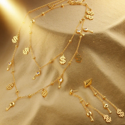 Bohemian earring and necklace jewellery set for woman Dollar style Tassel Earrings Necklace Beach Jewelry Vacation Gift