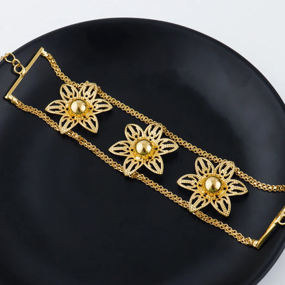 eastern luxury flower earrings necklace bracelet ring jewelery fashion golden women 24K Gold-Plated jewelery