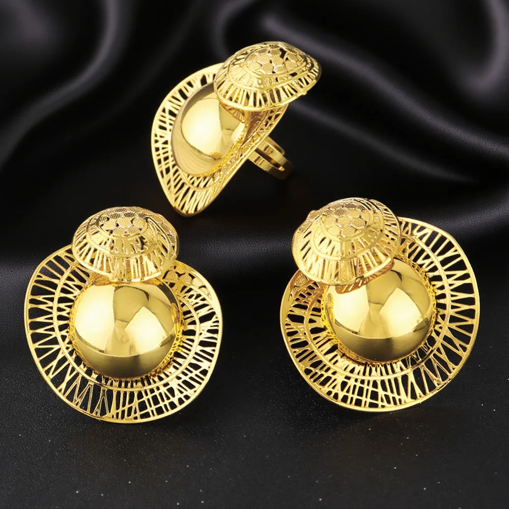 Big Size Earrings And Ring Set 18K Gold Plated Earrings for Women Simple Fashion Jewelry Hot Sale Party Gift 2025 New Style