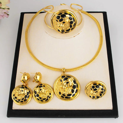 Dubai Plated Bridal Jewelry Set for Women, Indian Nigerian Wedding Necklace & Earring Gift for Jewellery Woman