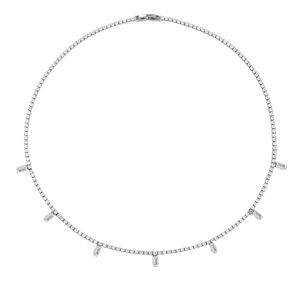Waterproof Hypoallergenic Colorful Cubic Zirconia Stone Necklace Jewelry Set 18K Gold Plated Women's Necklace Jewelry